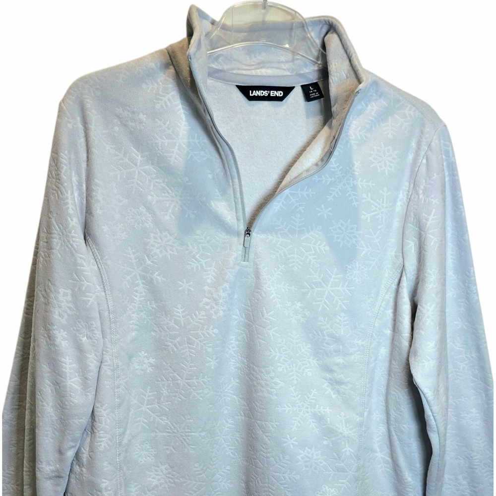 Lands End Fleece 1/4 Zip‎ Pullover Top Snowflake Embossed Sz Large XL Light Gray